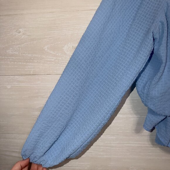 Arula Blue Textured Peasant Blouse Size 1X 14/16 Long Sleeve Boho Top Women’s - Picture 4 of 7